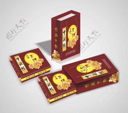 中秋节月饼包装彩盒手提袋设计