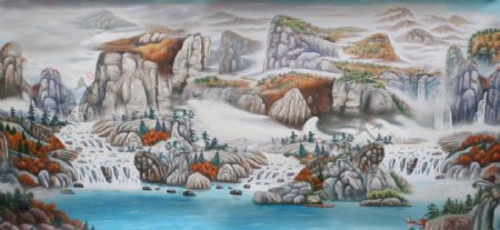 气势磅礴山水中堂风景油画