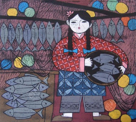 上海宝山吹塑版画渔家女