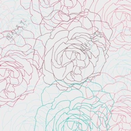 玫瑰花线稿绣花图案原创底纹图片