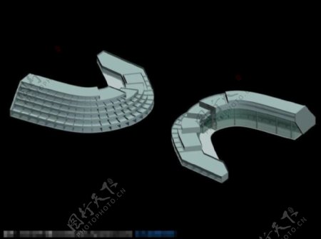 两栋倒拱形建筑模型3D效果图