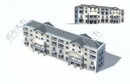 二联排板式别墅建筑3D模型
