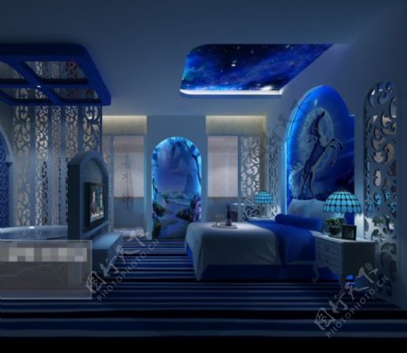 蓝色艺术卧室