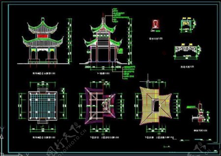 四方重檐亭CAD建筑图纸