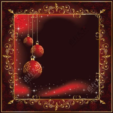 矢量素材精美圣诞红色吊球背景