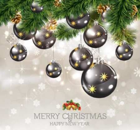 圣诞球松树枝圣诞背景图片