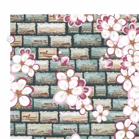 高清砖墙花朵背景jpg素材