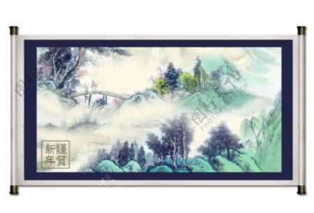 古典中国水彩画PSD分层模板