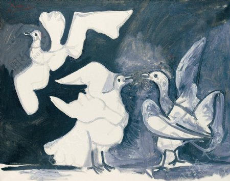 1960Troispigeons西班牙画家巴勃罗毕加索抽象油画人物人体油画装饰画
