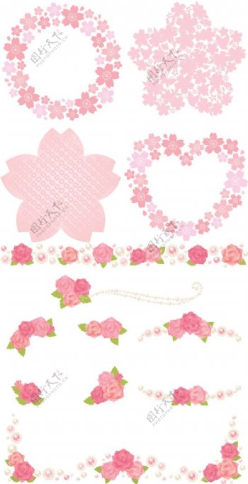 粉红花朵边框矢量图