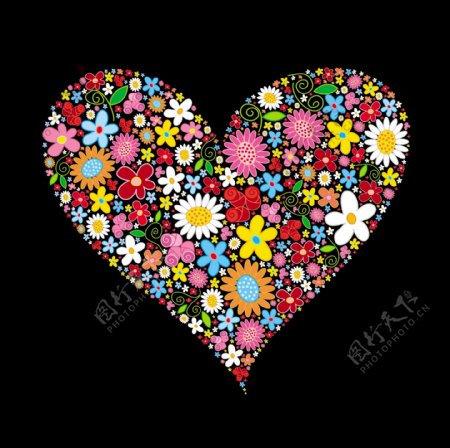 色彩斑斓的花卉组成的心形