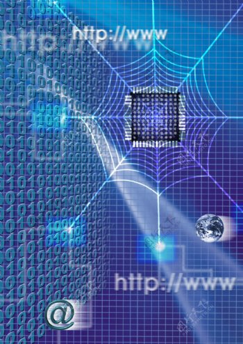 数字芯片与蜘蛛网互联网科技背景设计