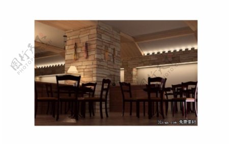 国外风格酒店餐厅3D模型