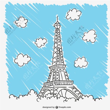手绘巴黎铁塔模板