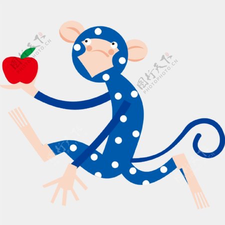 印花矢量图婴童猴子苹果色彩免费素材