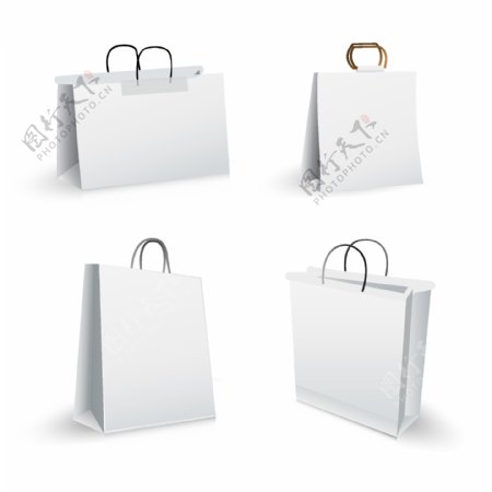 4个白色的纸购物袋图标矢量集