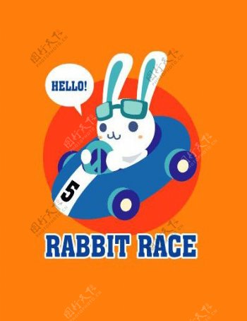 位图可爱卡通卡通动物汽车兔子免费素材