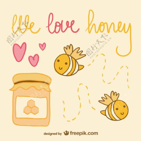 可爱蜜蜂与蜂蜜背景矢量素材.