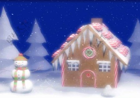 雪地圣诞屋标清动态背景视频素材