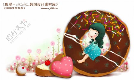 HanMaker韩国设计素材库背景卡通漫画可爱梦幻儿童孩子女孩童真蛋糕