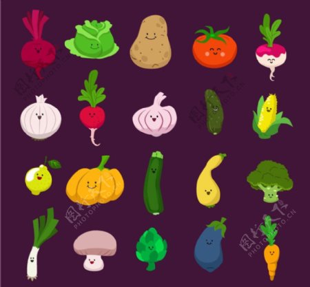 20款微笑蔬菜设计矢量图