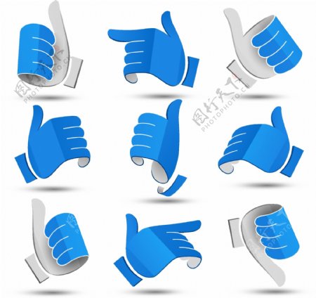 创意3D手势矢量素材手势蓝色3d立体手势矢量素材