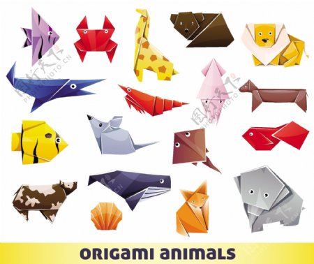 折纸动物背景矢量素材