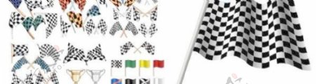 F1赛车的旗帜和奖杯元素矢量素材