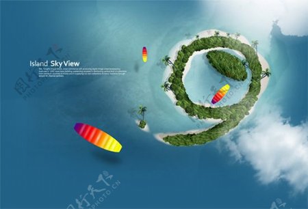 9字型创意小岛PSD广告设计