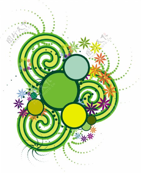 矢量素材绿色圆圈线条花纹