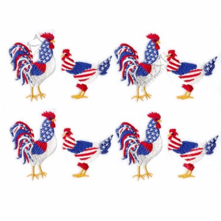 绣花动物公鸡美国国旗免费素材