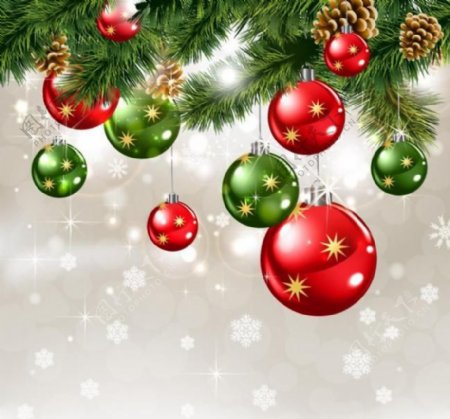 圣诞球松树枝圣诞背景图片