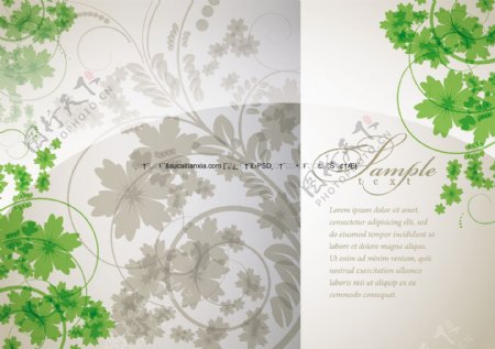 绿色植物底纹书本背景矢量素材