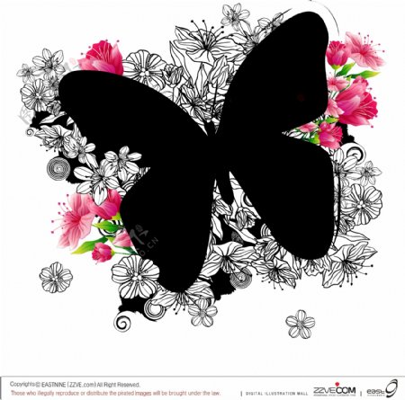 酷黑蝴蝶花朵花边边框