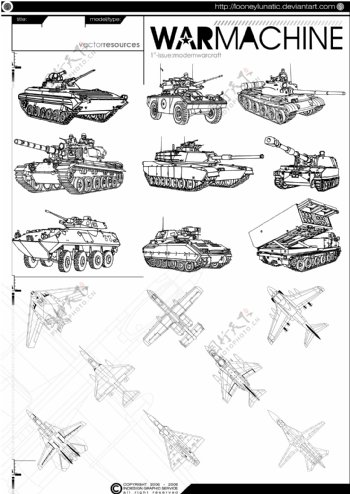 矢量线图的战斗机和坦克材料