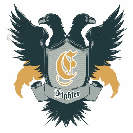 印花矢量图动物双头鹰徽章标记翅膀免费素材