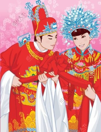 中国传统服装的新婚夫妇矢量素材
