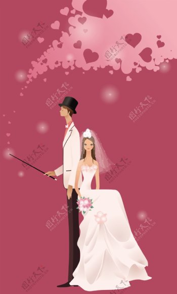 新娘新郎粉红世界矢量美丽的婚纱新娘图