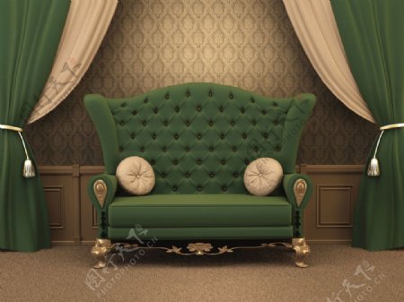 复古装修绿色沙发设计