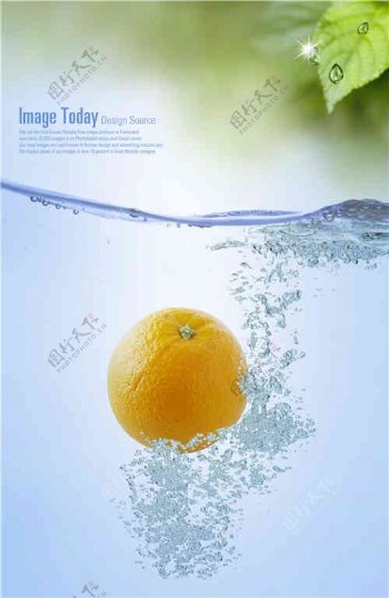 夏日橙子冰凉水泡素材