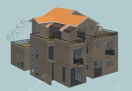 坡屋顶别墅模型图片