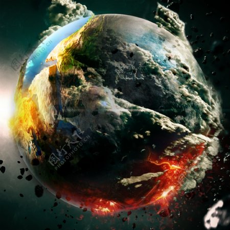 地球与陨石撞击画面素材海报