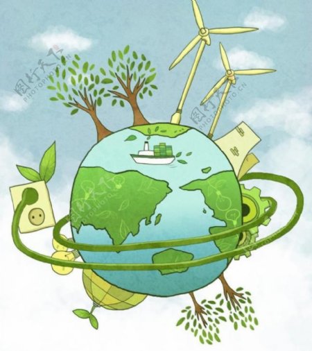 绿色环保省电插头地球图片