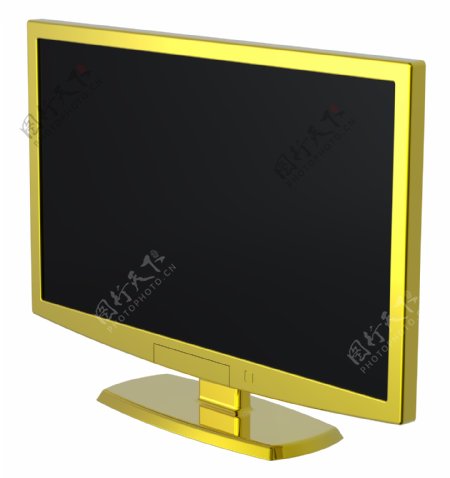 在白色背景的黄金液晶电视显示器