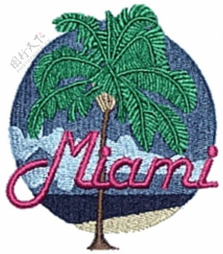 绣花棕椰树大海蓝天英文Miami免费素材