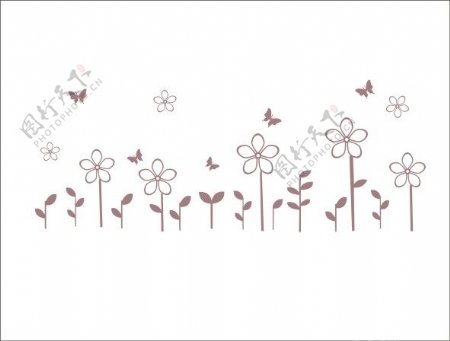 蝴蝶和花朵小草矢量图