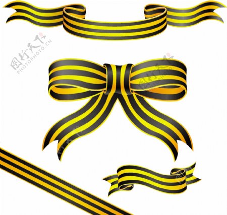 黄色条纹的黄色丝带矢量素材