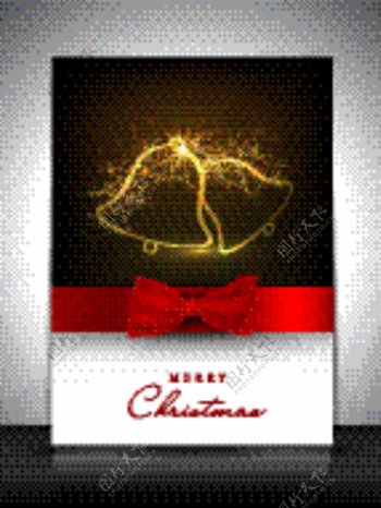 圣诞礼物或贺卡装饰着闪亮的叮当声和红丝带