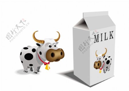 卡通牛奶盒牛矢量素材