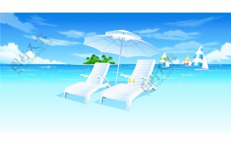 夏日清凉海滩沙滩椅图片